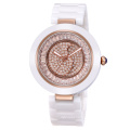 Weiqin W3229 Luxury womens white ceramic watch with rotating cz stone dial